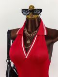 Summer Sexy Sleeveless Solid Color Low-Back Halter Neck Slim Tight Jumpsuit