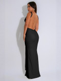 Women Sexy Backless Lace-Up Long Dress for Nightclubs and Parties with a Slit Bodycon Dress