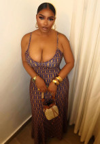 Printed Strap Low-Back Sleeveless Long Dress Printed Strap Low-Back Sleeveless Long Dress