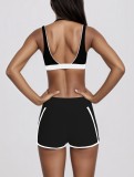Women yoga V-neck contrasting tank bra and shorts two-piece set