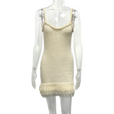 Spring-Summer Knitted Straps Fringed Bodycon Dress