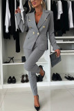Women Elegant Professional Double-Breasted Blazer and Pants Two-Piece Set