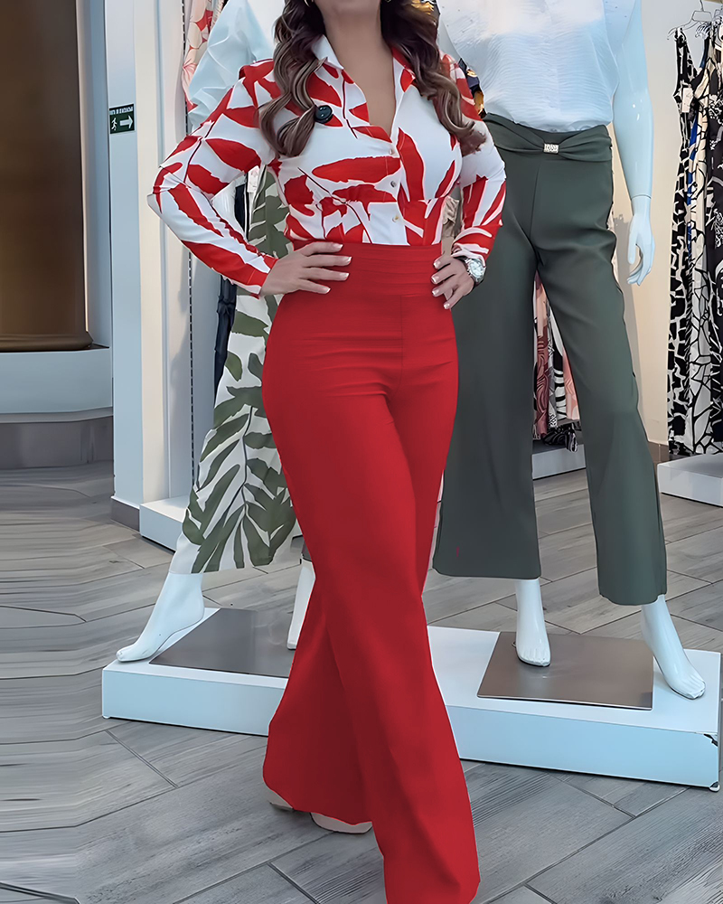 Women red printed shirt and pants two-piece set