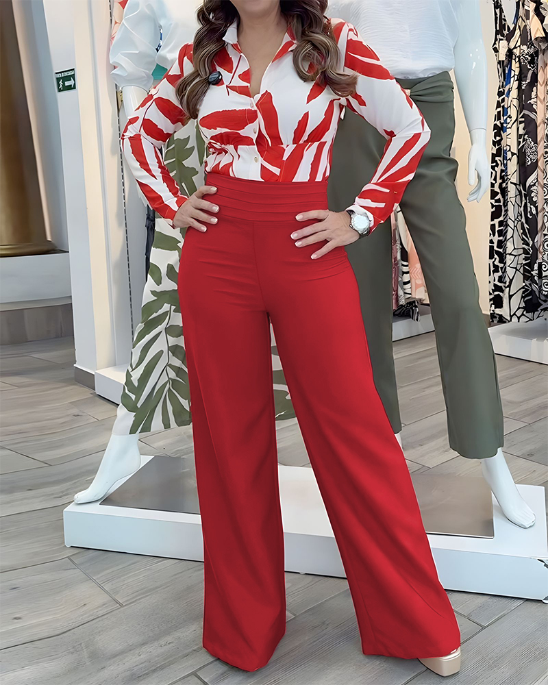 Women red printed shirt and pants two-piece set