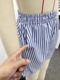 Women African Long-Sleeved Casual Striped Cardigan Shirt and Shorts Two-Piece Set