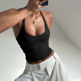 Women Summer Knitting Sexy Halter Neck Solid Top