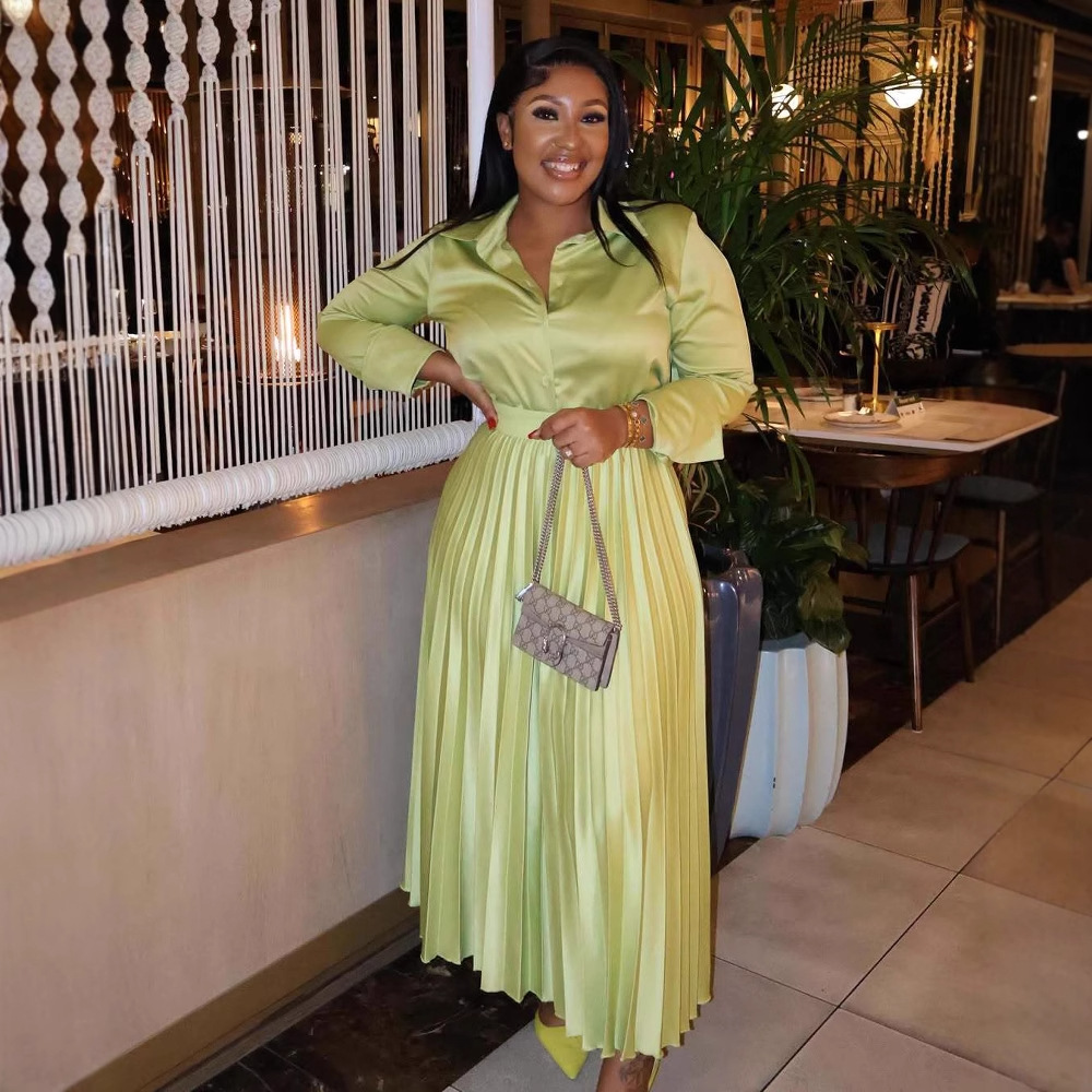 African Women summer long-sleeved pleated skirt two-piece set