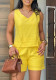 Women v-neck sleeveless top and shorts two-piece set