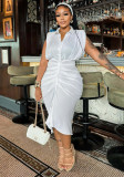 African Women scheming pleated sleeveless single-breasted maxi dress