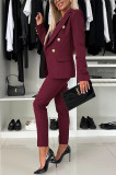 Women Elegant Professional Double-Breasted Blazer and Pants Two-Piece Set