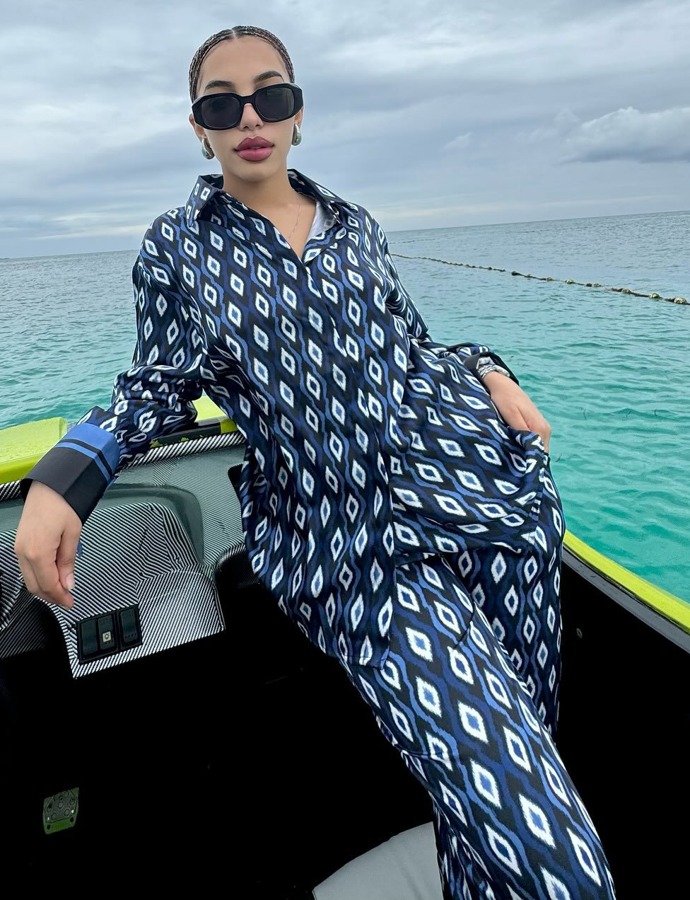 Women casual printed long-sleeved turndown collar shirt and two-piece pants set