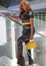 Women Fall Print Round Neck Short-Sleeved Top and Pants Two-Piece Set Women Fall Print Round Neck Short-Sleeved Top and Pants Two-Piece Set