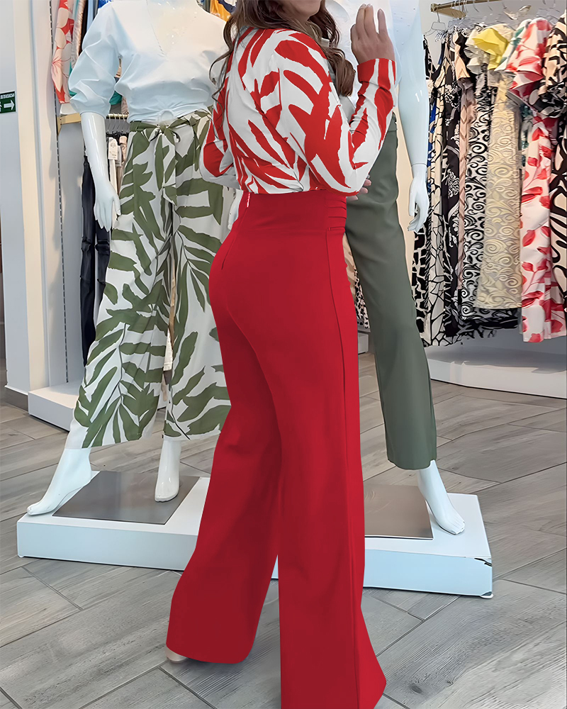 Women red printed shirt and pants two-piece set