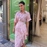 Women Printed ruffled, irregular, sexy dress