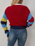 Women Casual Multi-Color Letter Sweater Stripe Contrast Button Long-Sleeved Cropped Jacket