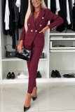 Women Elegant Professional Double-Breasted Blazer and Pants Two-Piece Set