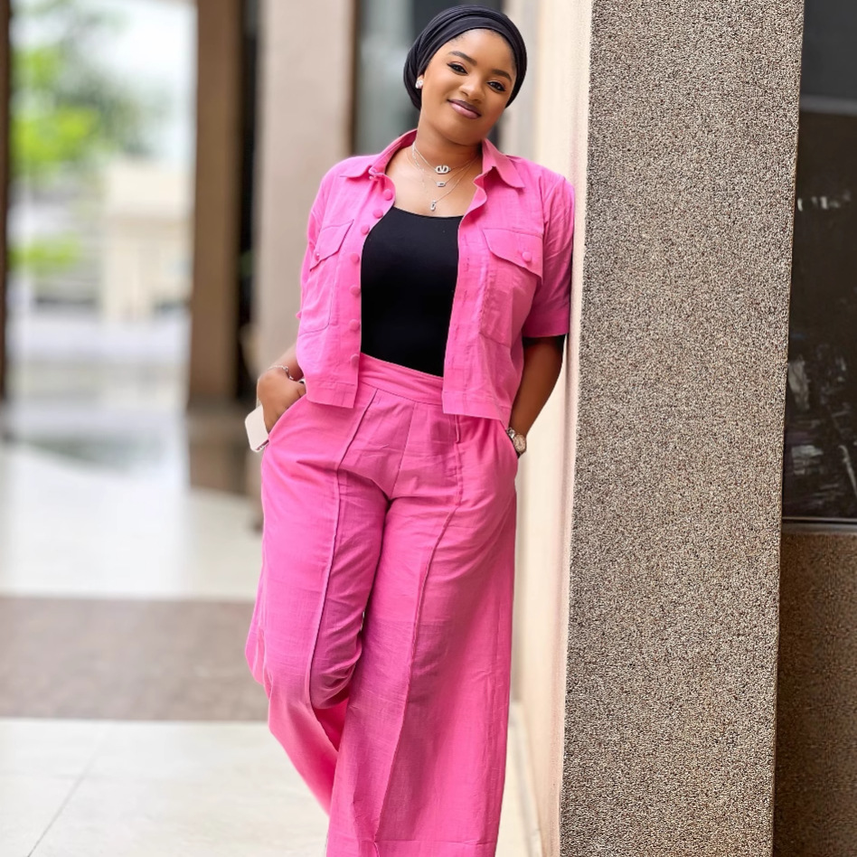 African Women career solid short-sleeved shirt with wide-leg pants two-piece set