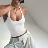 Women Summer Knitting Sexy Halter Neck Solid Top
