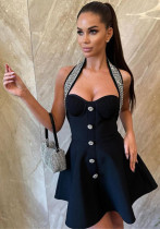 Women Sexy Halter Neck Evening Dress with Diamond Bandage