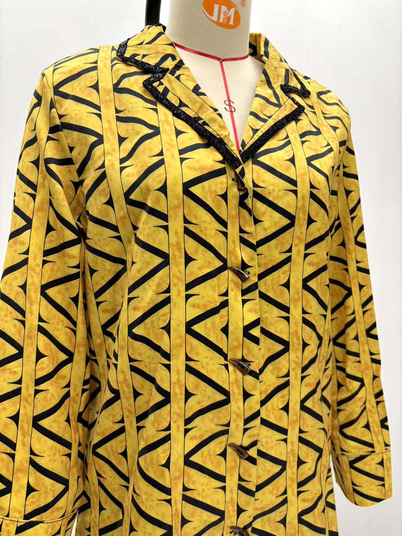 Plus Size African Women Casual Long-Sleeved Printed Shirt and Wide-Leg Pants Two-Piece Set