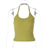 Women Summer Knitting Sexy Halter Neck Solid Top