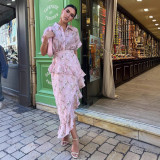 Women Printed ruffled, irregular, sexy dress