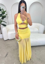 Women sexy cutout sexy top patchwork skirt two-piece set