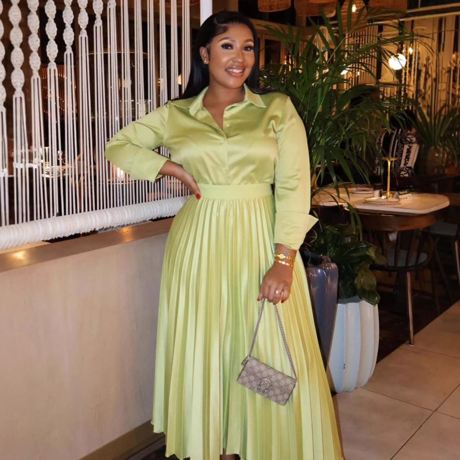 African Women summer long-sleeved pleated skirt two-piece set