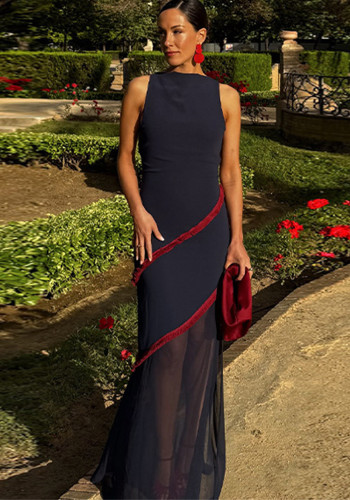 Women Summer Sleeveless Mesh Slit Dress