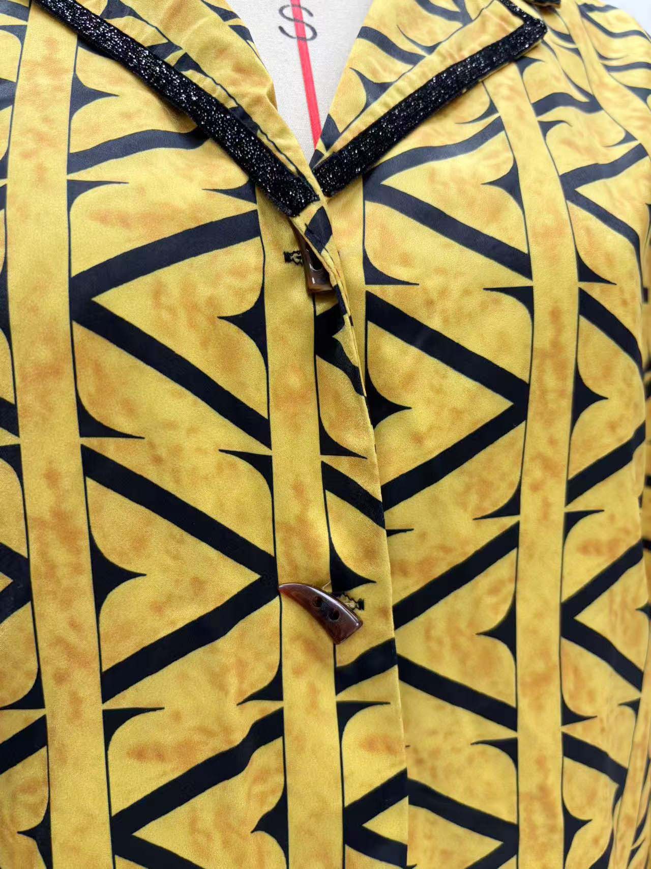 Plus Size African Women Casual Long-Sleeved Printed Shirt and Wide-Leg Pants Two-Piece Set