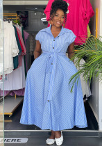 African Women elegant sleeveless single-breasted striped lace-up dress African Women elegant sleeveless single-breasted striped lace-up dress