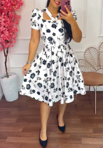 Women floral print crossover neckline puff sleeve holiday casual dress Women floral print crossover neckline puff sleeve holiday casual dress
