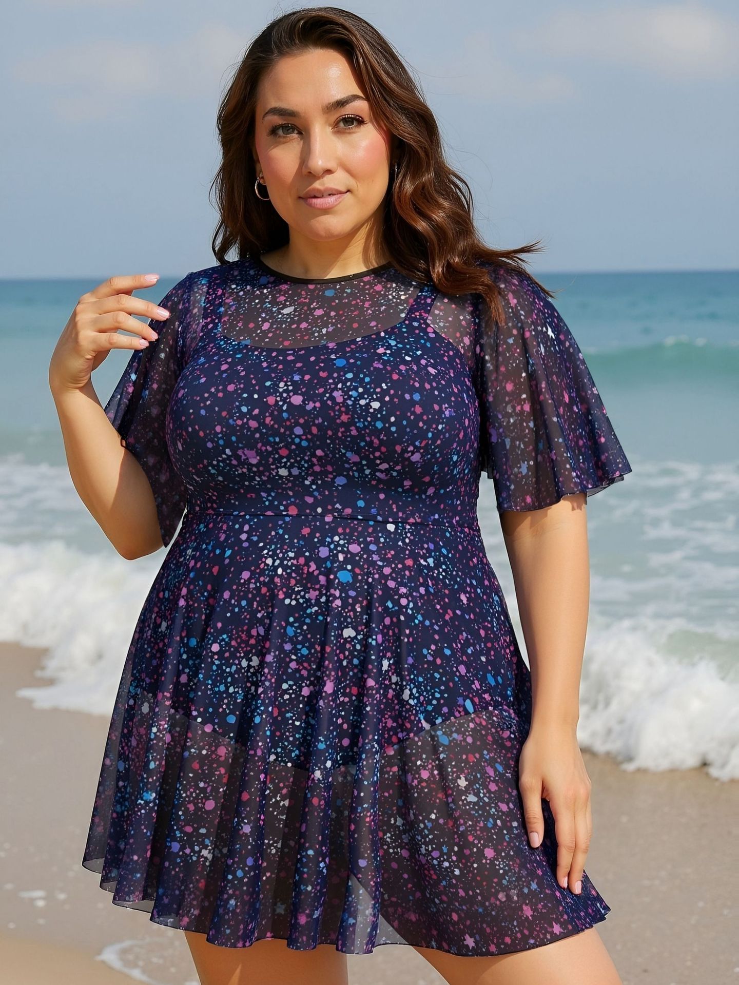 Plus Size Lace Tummy Control One-Piece Swimsuit