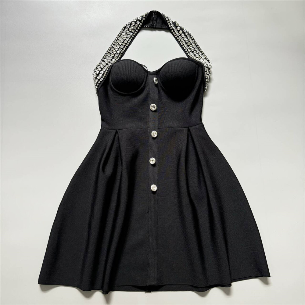 Women Sexy Halter Neck Evening Dress with Diamond Bandage