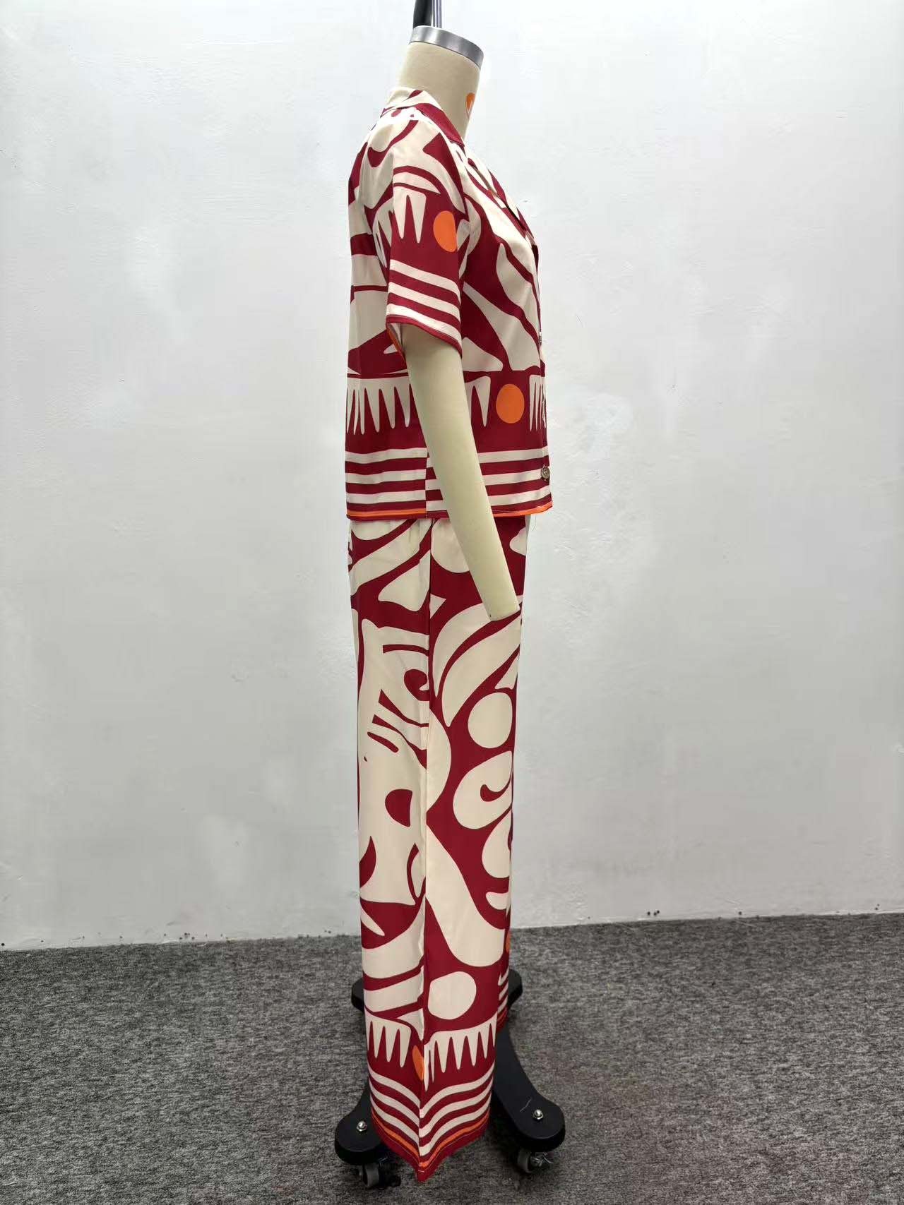 Fashion Women's Turndown Collar Printed Shirt & High-Waisted Wide-Leg Pants African Chic Elegant Two-Piece Set For Summer