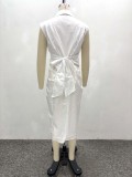 African Women scheming pleated sleeveless single-breasted maxi dress