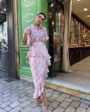 Women Printed ruffled, irregular, sexy dress