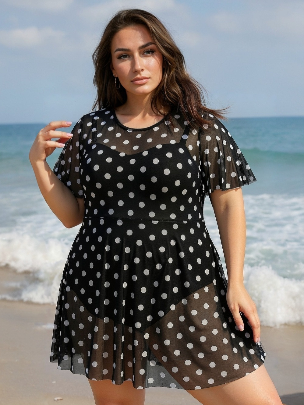 Plus Size Lace Tummy Control One-Piece Swimsuit