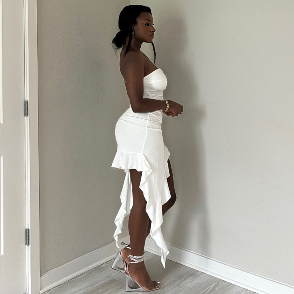 Strapless Irregular Ruffled Bodycon Dress for Evening Events