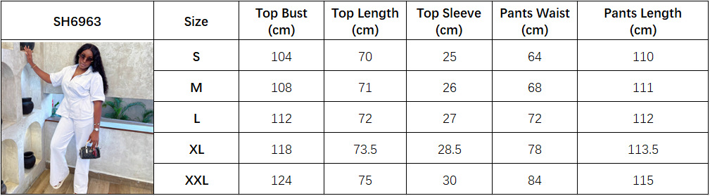 Women Solid Turndown Collar Short-Sleeved Cardigan Shirt and Casual Pants Two-Piece Set (African Trendy Two-Piece Set)