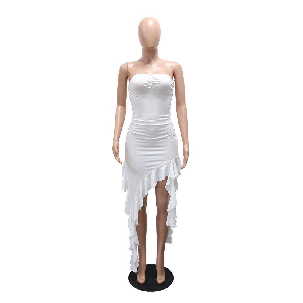 Strapless Irregular Ruffled Bodycon Dress for Evening Events