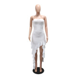 Women's Strapless Irregular Solid Color Ruffled Bodycon Dress