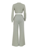 Women's Fashion Casual Long Sleeve Top & Side Striped Sporty Pants Two-Piece Set