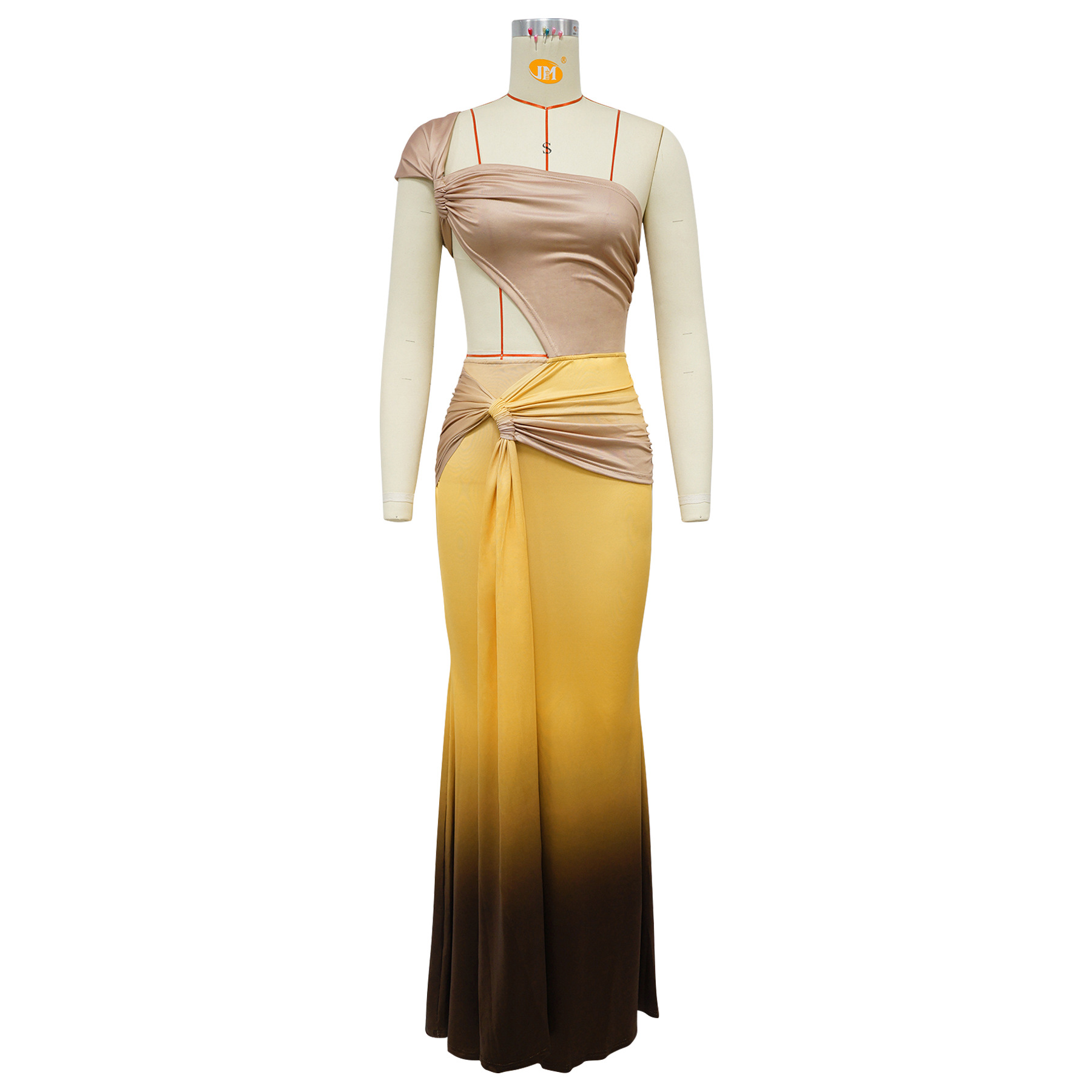 Summer Women's Sexy One-Shoulder Open Waist Gradient Long Dress