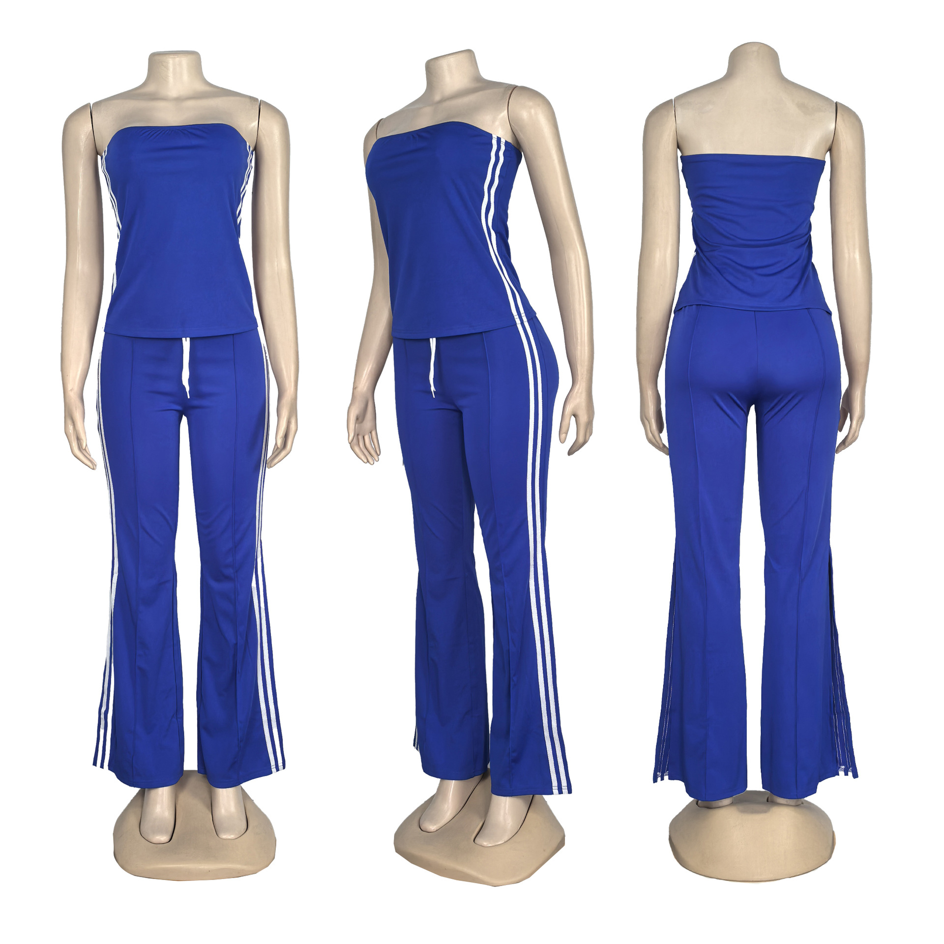 Fashion Women Strapless Tops Loose Pants Casual Two-piece Set