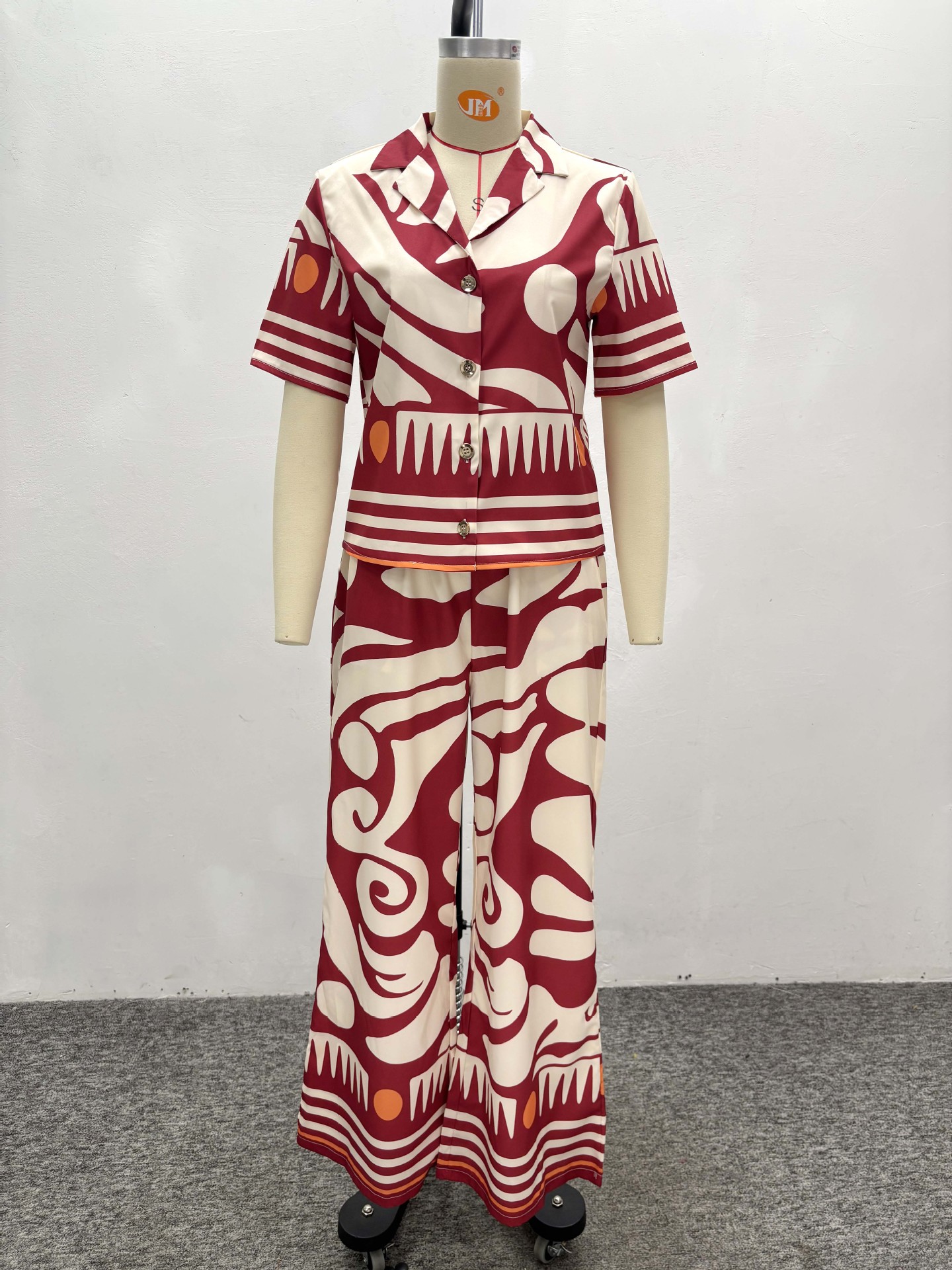 Fashion Women's Turndown Collar Printed Shirt & High-Waisted Wide-Leg Pants African Chic Elegant Two-Piece Set For Summer