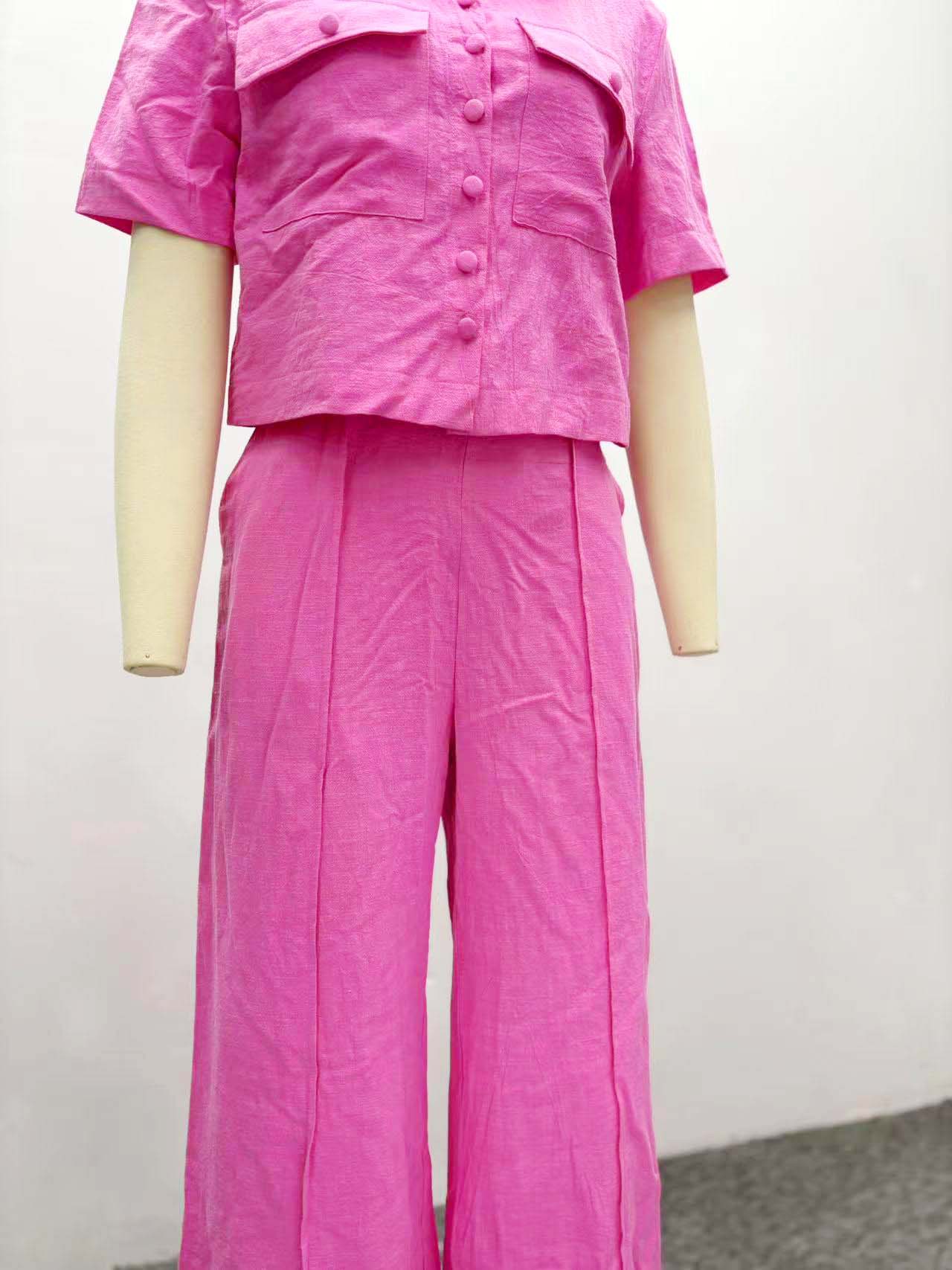 African Women career solid short-sleeved shirt with wide-leg pants two-piece set
