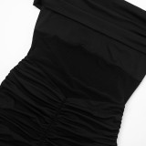 Women Spring/Summer fold-over off-shoulder patchwork mesh see-through jumpsuit