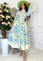 Fashion Chic Women's Spring & Autumn Long Sleeve Print Single-Breasted Slim Waist Long Dress With Belt Fashion Chic Women's Spring & Autumn Long Sleeve Print Single-Breasted Slim Waist Long Dress With Belt