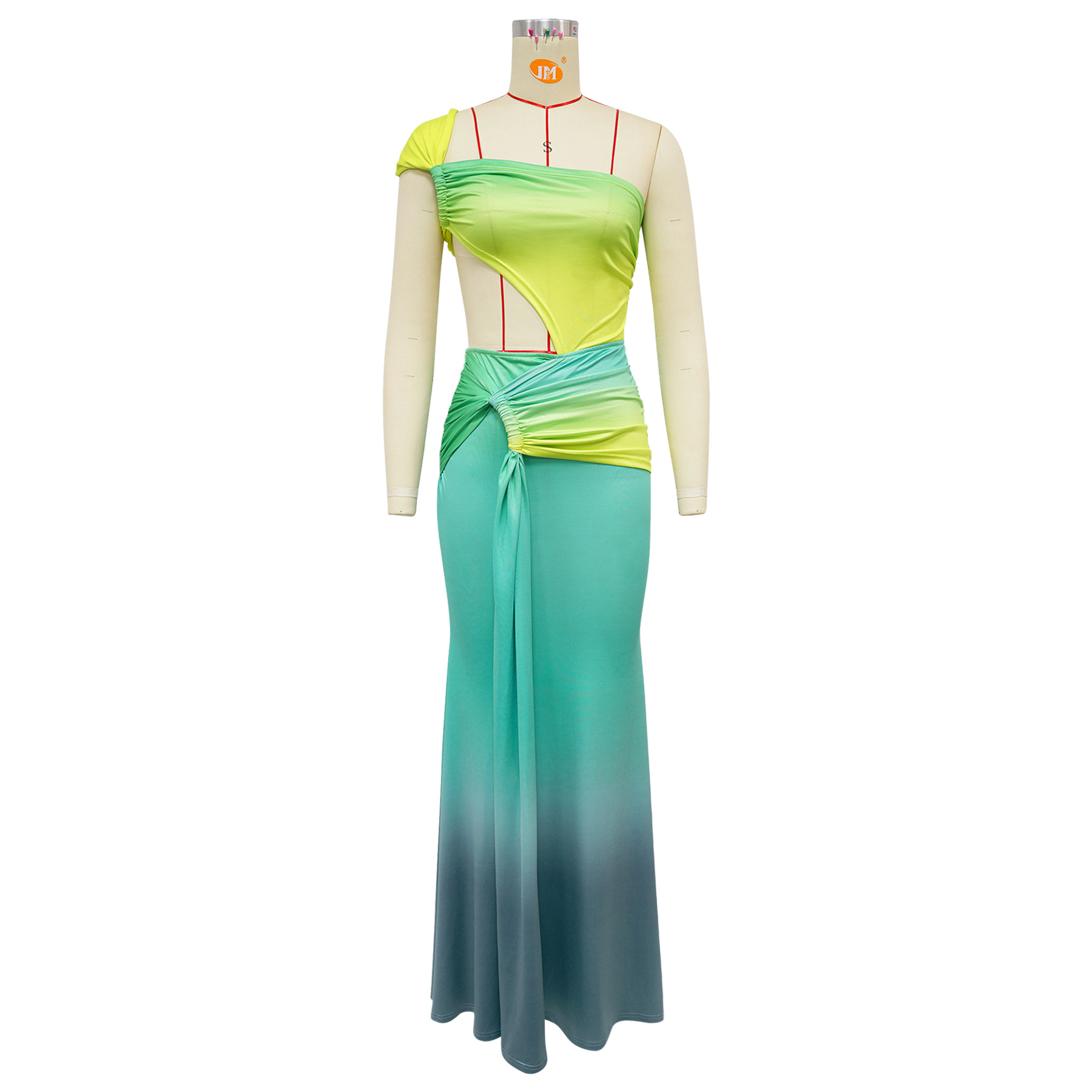 Summer Women's Sexy One-Shoulder Open Waist Gradient Long Dress